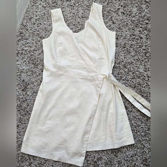 Aday Wind Down Wrap Dress Linen Blend Stretch Off White Sleeveless Tie Sz XL - Picture 2 of 11